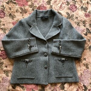 Zara Gray Embellished Wool-Blend Blazer Jacket